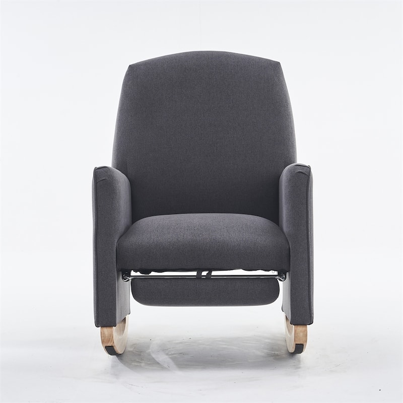 Cotton Linen Fabric Rocking Chair With Adjustable Footrest