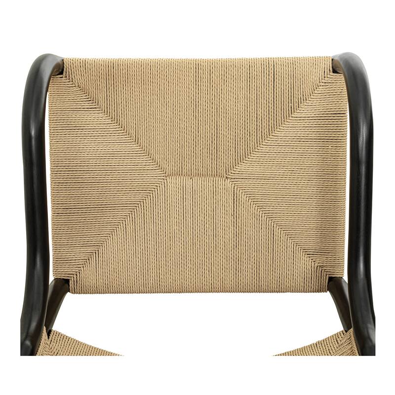 NADAAL STUDIOS Theren Dining Chair, Woven Paper Rope, Curved Arms, Solid Rubber Wood Frame, Black