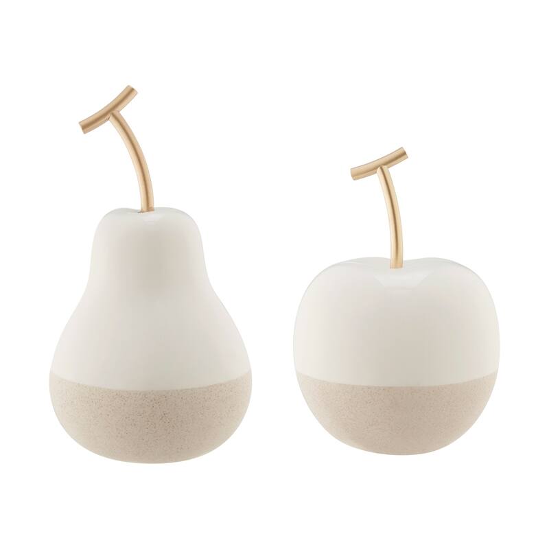 Large Dipped Fruits Ceramic Figurines - 11.25" - Whtie and Beige - Set of 2