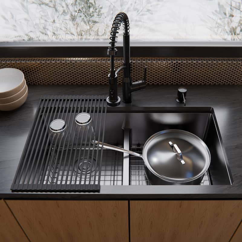 Karran Fusion Undermount 33-in x 18-1/4-in Stainless Steel Double Equal Bowl Kitchen Sink