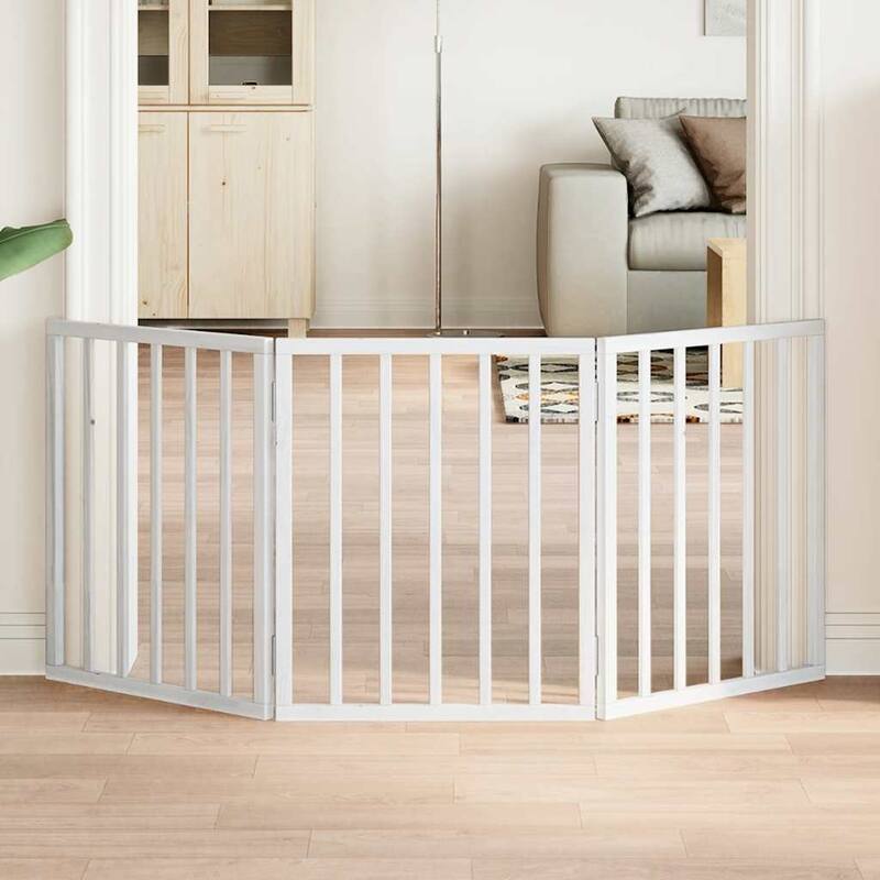 vidaXL Dog Gate Foldable Poplar Wood - White(2)