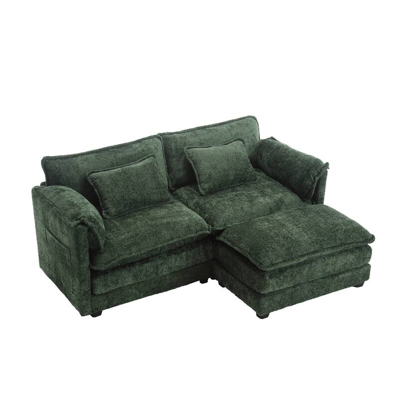 Chenille Fabric Double Sofa with High-Density Sponge Filling, Removable Armrests, and Side Storage Bags