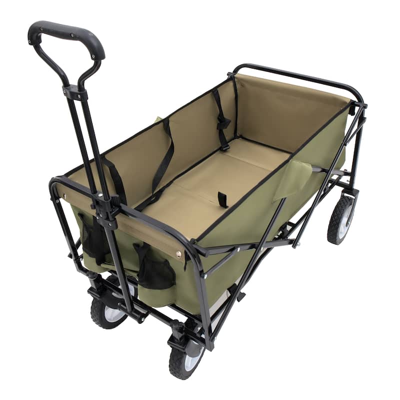 Heavy-Duty All-Terrain Folding Wagon - 360lb Capacity with Storage Straps, Green