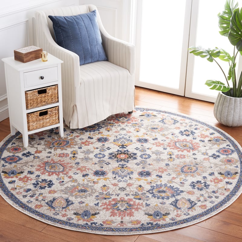SAFAVIEH Astoria Manna Traditional Oriental Rug - 6'7" Round - Beige/Blue