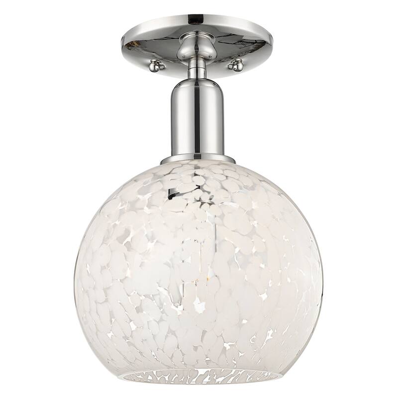 Innovations Lighting 716-1C-12-8 White Mouchette Semi-Flush White - Polished Nickel / White Mouchette
