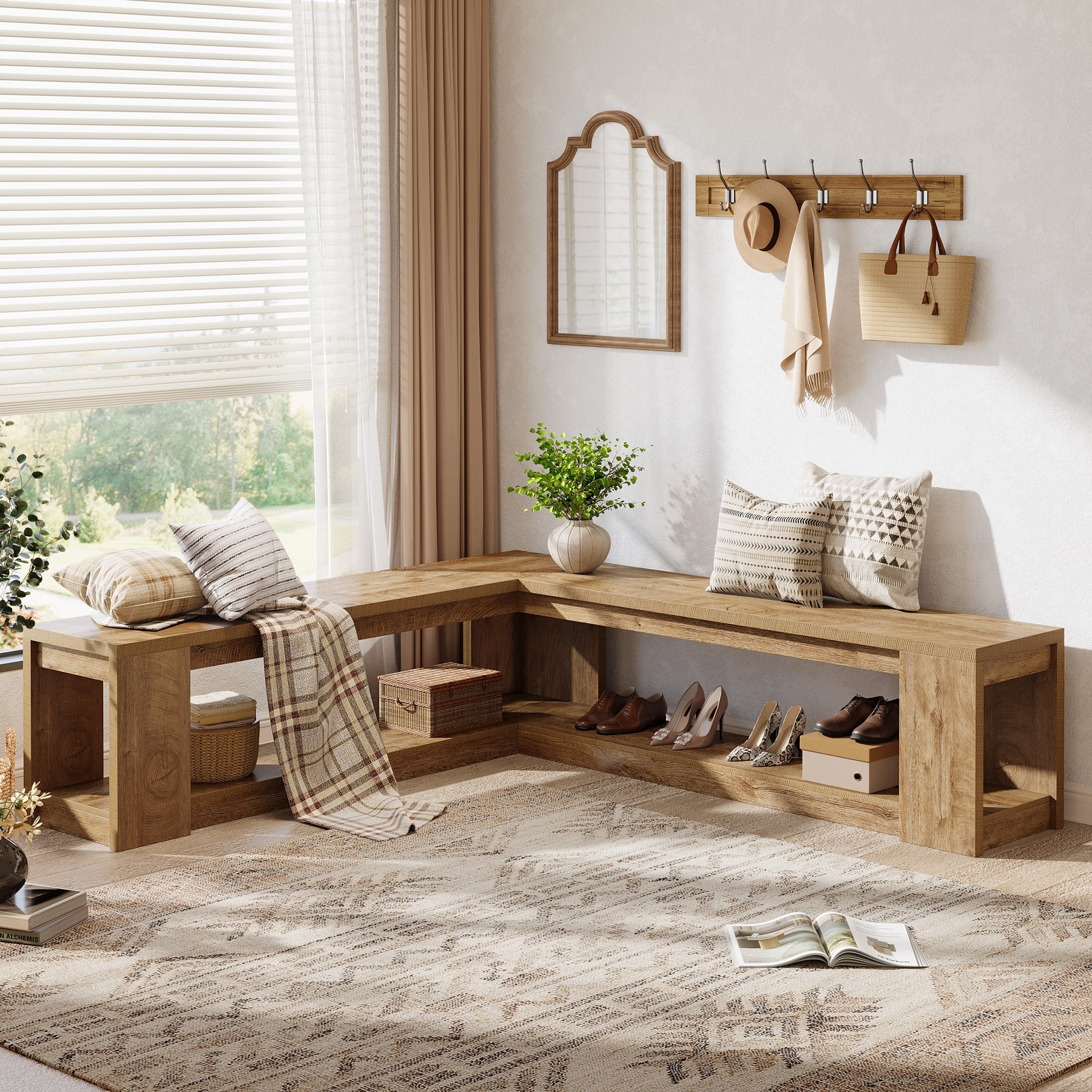 61-Inch L-Shaped Corner Bench with Storage - Overstock - 43856717
