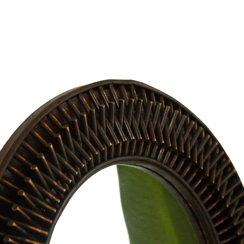 GDFStudio - Aura Natural-Log Style 24" Handwoven Bamboo Artistry Round Wall Mirror for Decoration