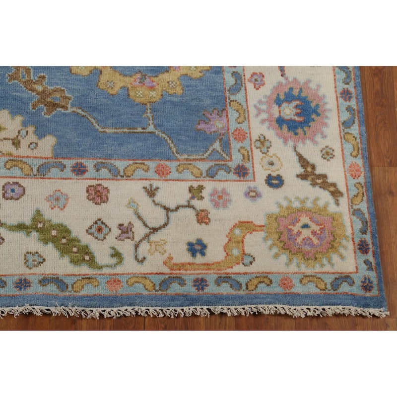 Blue Oushak Oriental Area Rug Hand-Knotted Wool Carpet - 7'9"x 10'2"