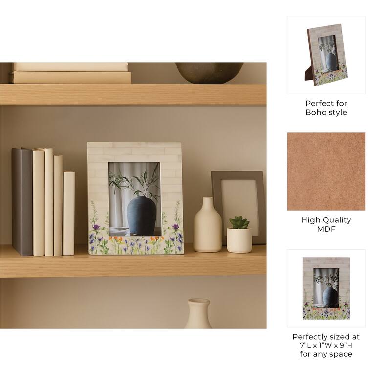 Wood Resin Flower Field Picture Frames - Ivory