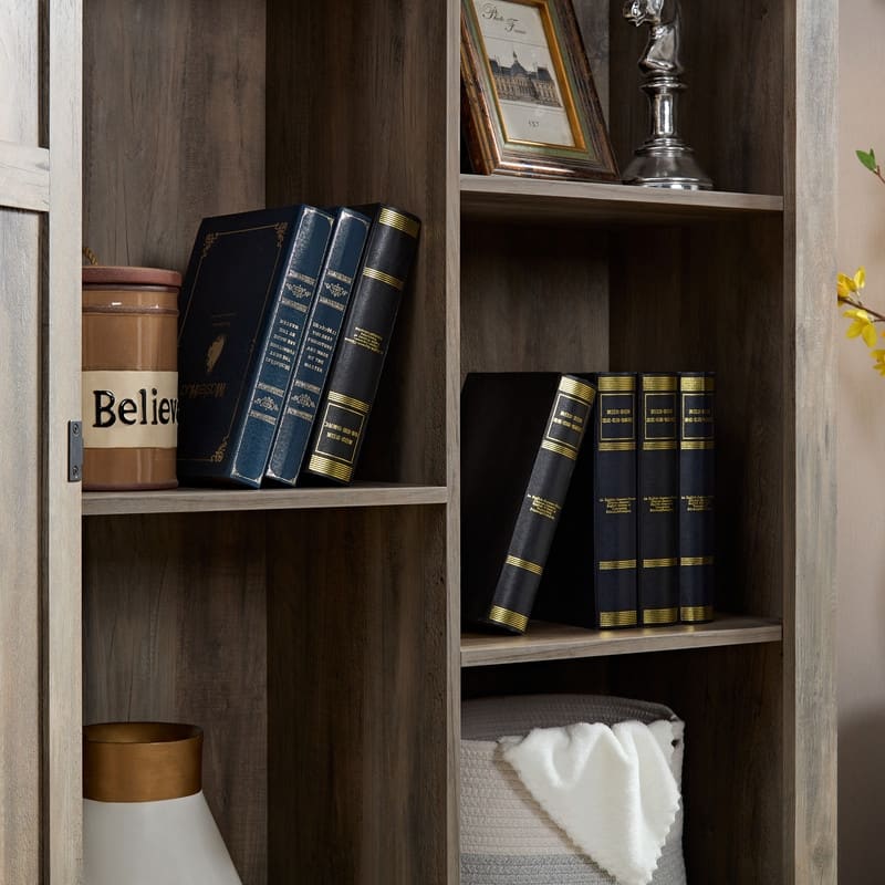 Farmhouse Style Wood Tall Storage Cabinet with Shelves,Living Room Cabinet with Door