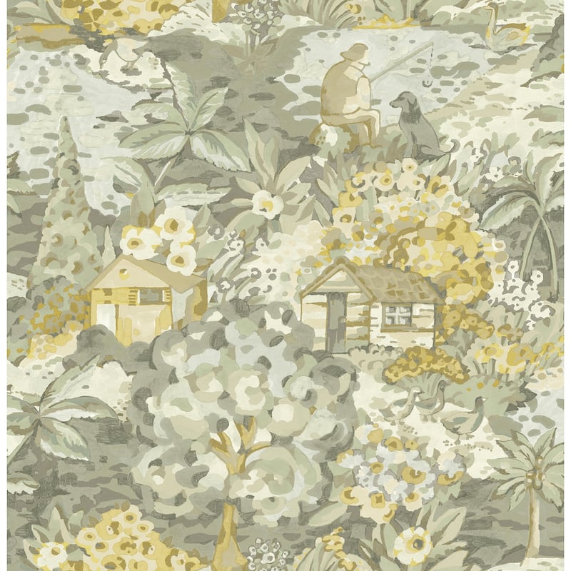 Caroline et Bettina Yellow Grey le Forestier Peel & Stick Wallpaper