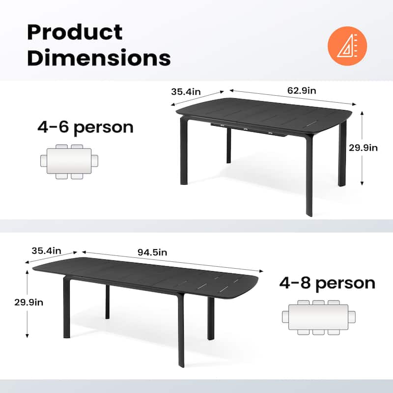 Pellebant Outdoor Aluminum Expandable Patio Dining Table Extension Table