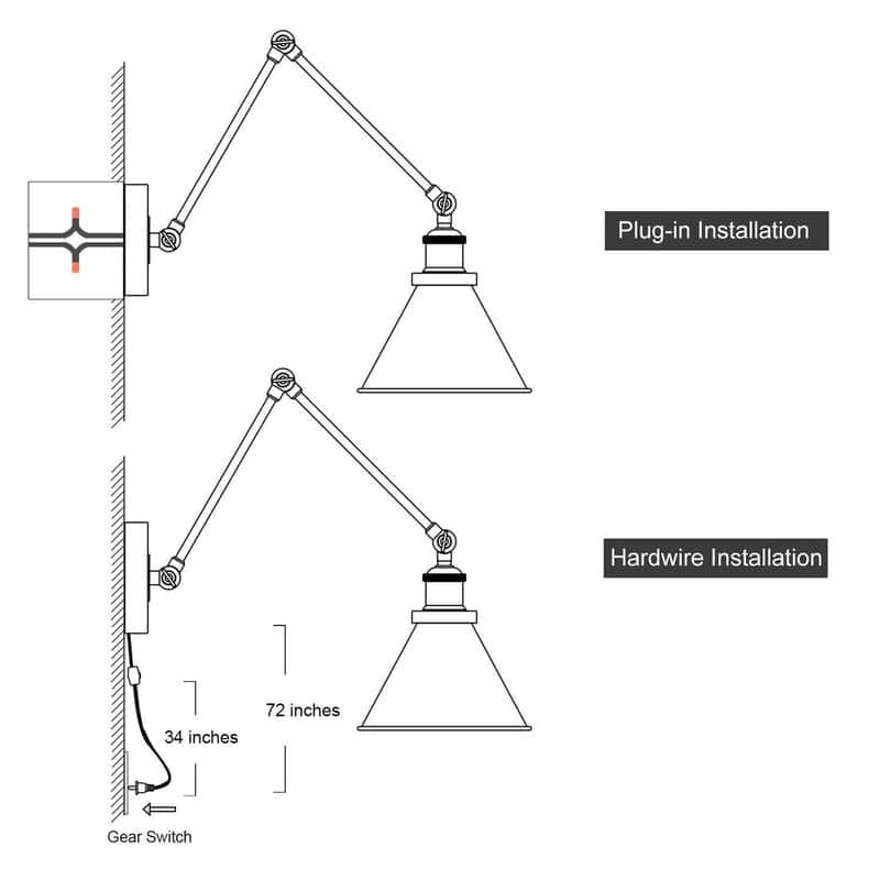 Modern Farmhouse 1-Light Black Swing Arm Wall Sconces Lights Lamp for Bedroom