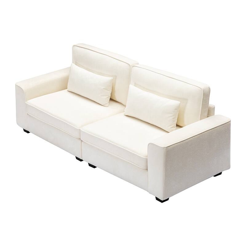 Modern Fabric Loveseat with Plush Cushions and 2 Pillow Upholstered Deep Seat Sofa, Solid Wood Frame Lounge Couch