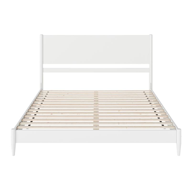 King Size Solid Wood Platform Bed - Low Profile Modern Bed Frame in White Finish