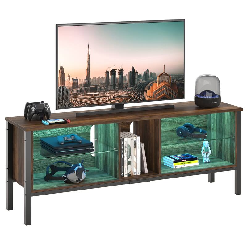 LED Entertainment Center with Shelves Gaming TV Stand for 70 inch TVs - 62 inches - Walnut