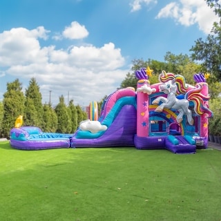 XJUMP Unicorn Commercial Grade Inflatable Bounce House Water Slide Combo with Detachable Pool & Air Blower, Wet Dry Use
