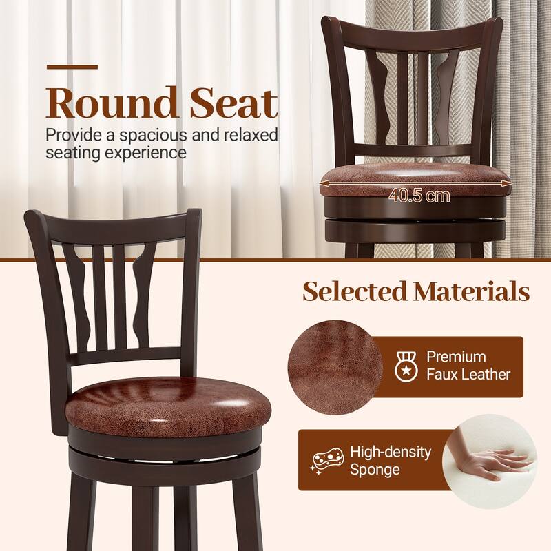 Gymax 30'' Bar Height Swivel Bar Stools Set of 4 w/Back & Faux Leather