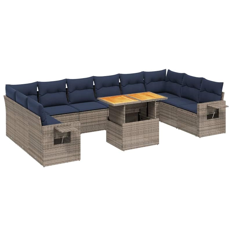 vidaXL Patio Sofa Set with Cushions Outdoor Furniture 11 Piece Poly Rattan - 24.4 x 24.4 x 27.2