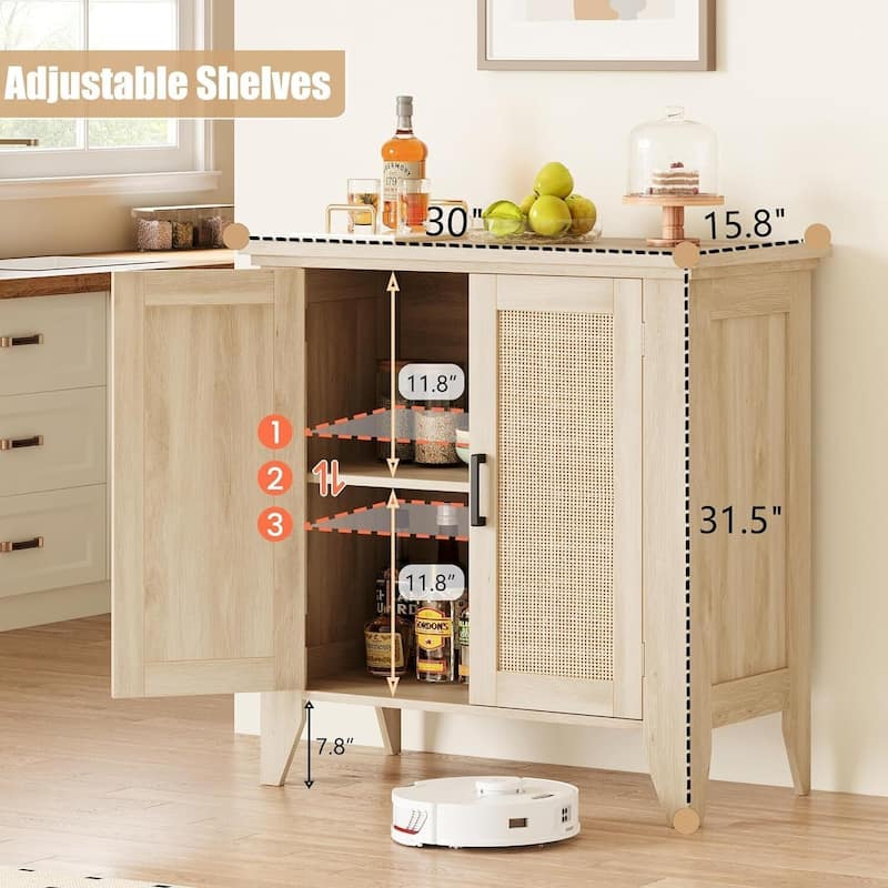 Buffet Kitchen Cabinet, Rattan Small Wardrobe with Door and Shelf