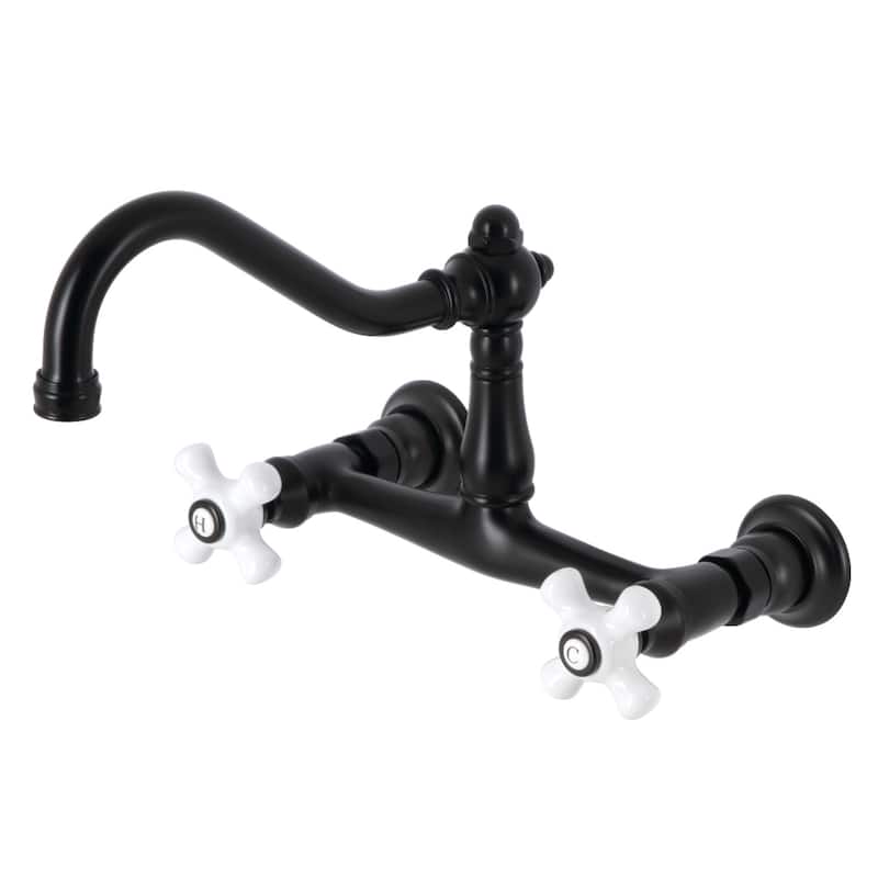 Vintage Two-Handle Wall Mount Bathroom Faucet - Matte Black