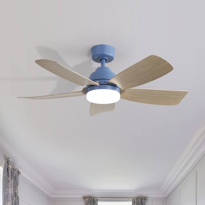 42" Modern Integrated LED Dark Blue Downrod Mounting Ceiling Fan with Light and Remote