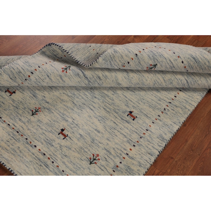 Beige Tribal Gabbeh Oriental Rug Hand-Knotted Wool Carpet - 3'11" x 5'9"