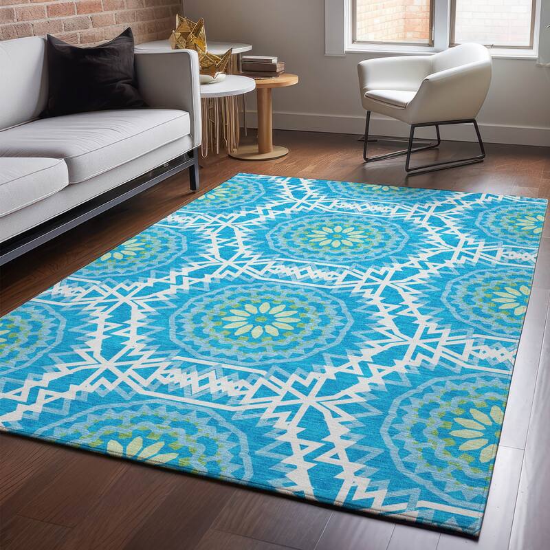 Premium Washable Super Soft Boho Global Mayfield Rug - Blue - 9' x 12' - Rectangle