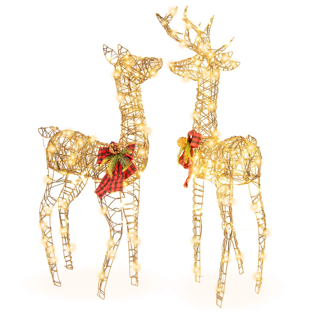 Gymax 3-Piece Reindeer Family Set w/ LED Lights Christmas Deer