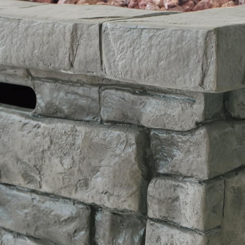 Angeles Outdoor Propane Square Fire Pit Table with Lava Rocks by Christopher Knight Home - N/A
