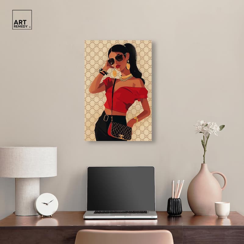 Her Stylish Red Look Canvas by Art Remedy, Gallery Wrapped