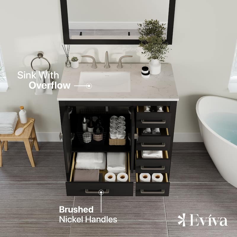 Eviva Aberdeen 36"W Espresso Bath Vanity with WH Carrara Quartz Top