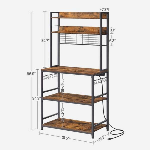 Versatile Bakers Rack with Power Outlet, Efficient Kitchen Storage Shelving with BuiltIn