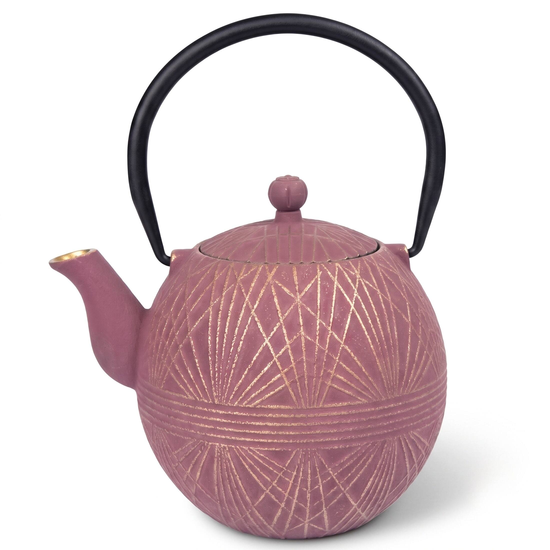 Creative Home Purple Cast Iron Teapot with Stainless Steel Infuser Basket, 34 oz