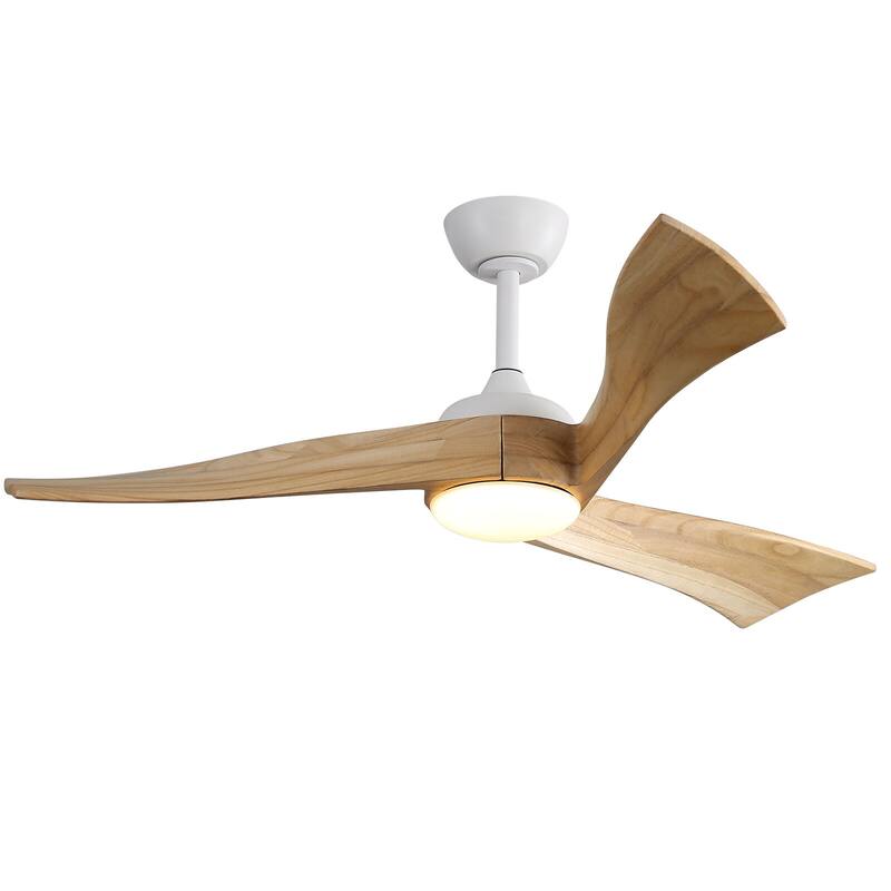 52"Solid Wood Ceiling Fan with Light Optional, 6-Speed Reversible DC Motor and Remote control,Smart Optional