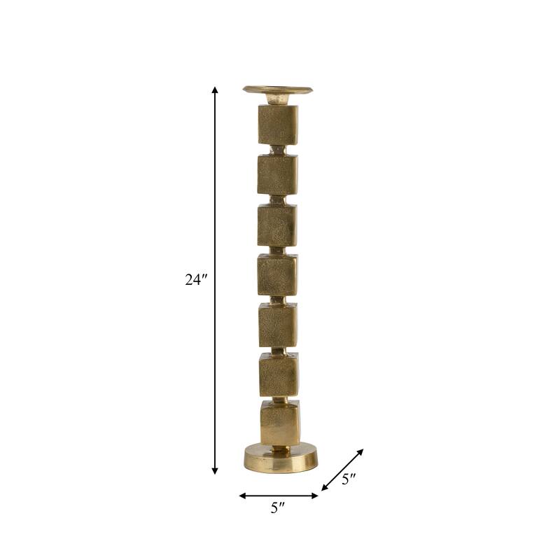 Metal Stacked Cubes Pillar Candle Holder - Gold, 24 in.