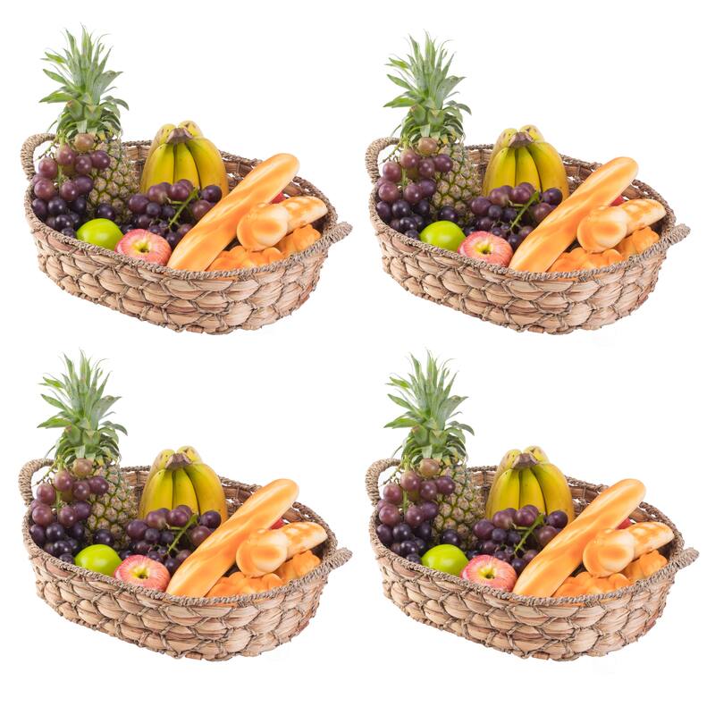 Seagrass Fruit Bread Basket Tray with Handles - Set of 4 Large