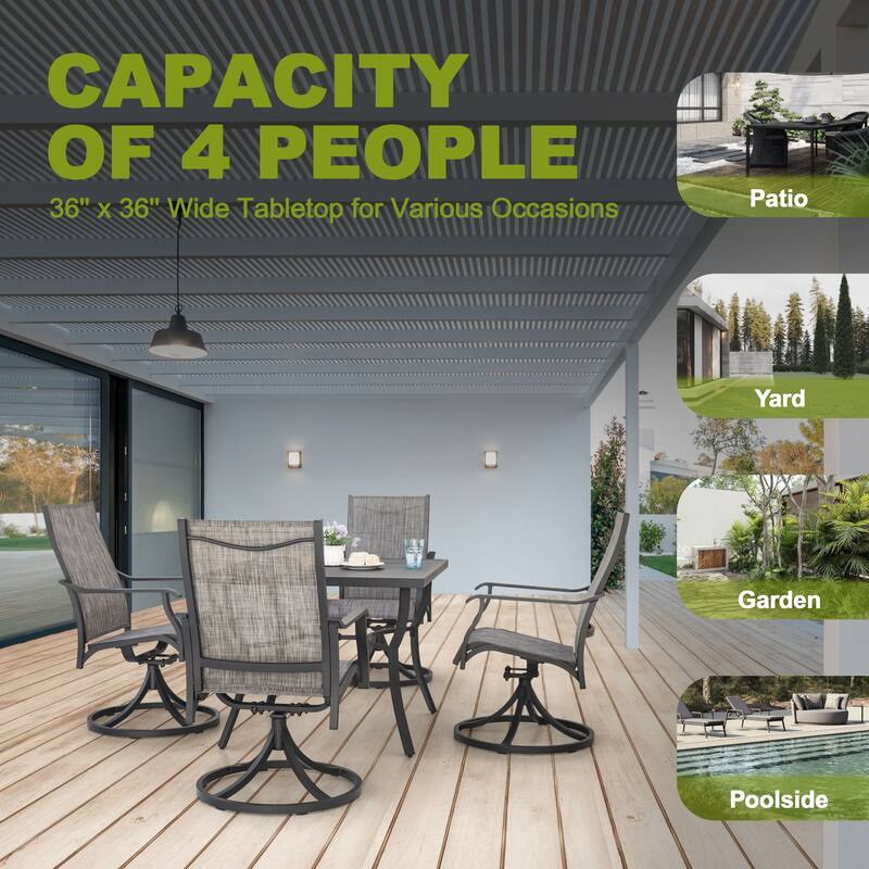 Patio 5-Piece Aluminum Dining Set with Textilene Swivel Chairs
