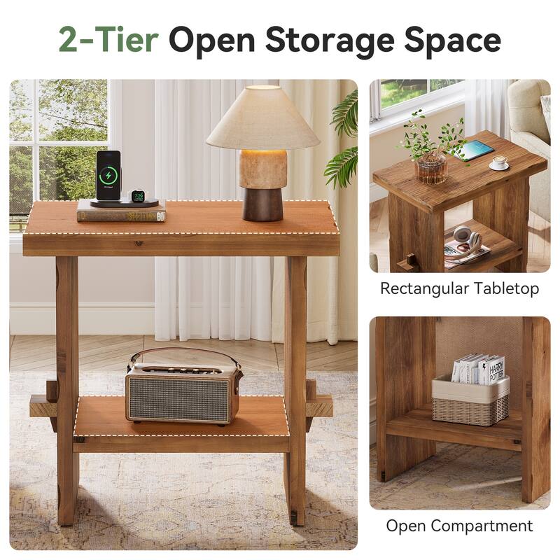 23.62" Solid Wood Farmhouse End Table with Storage
