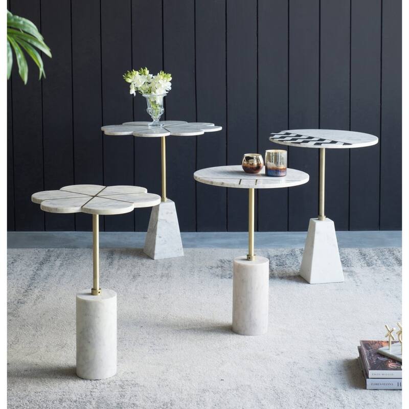 Round Table with Marble Base - 22" - White and Brass Finish
