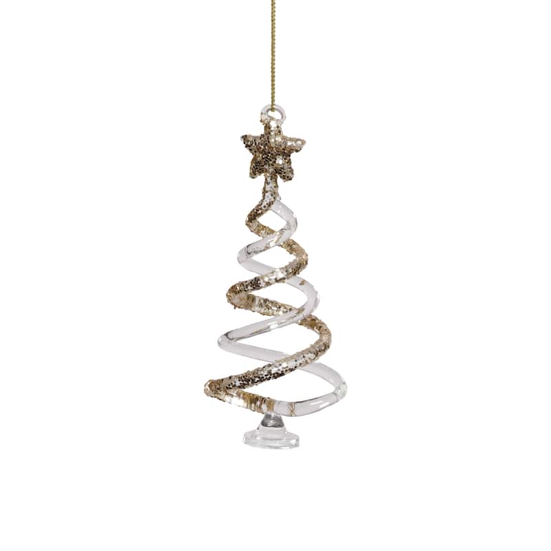 Clear Twisted Glass Tree Ornaments with Gold Glitter, 12 Hanging Pieces (6 Sets of 2)
