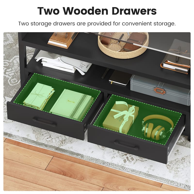 Coffee Table Lift Top 2 Drawers Hidden Compartment for Living Room
