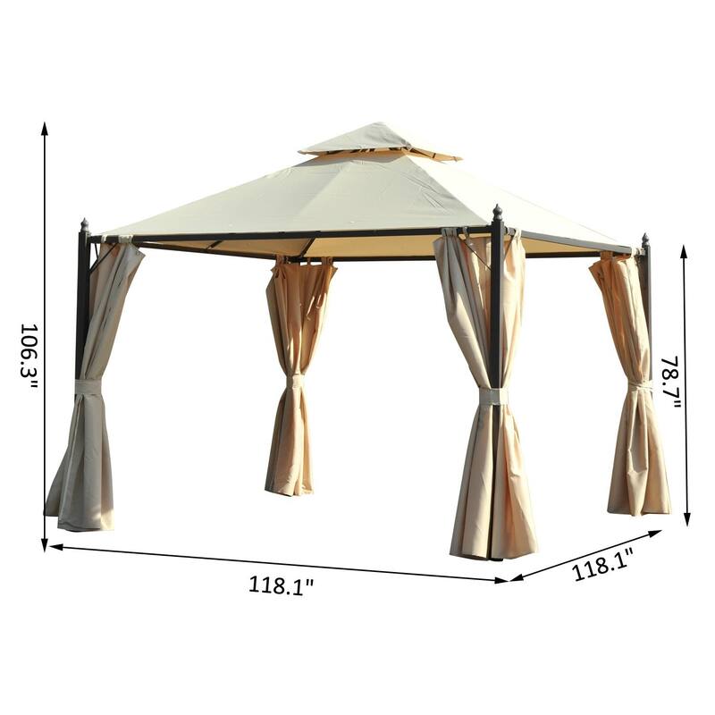 Outsunny 10' x 10' Steel Outdoor Garden Gazebo with Curtains - Dark Coffee/Off White