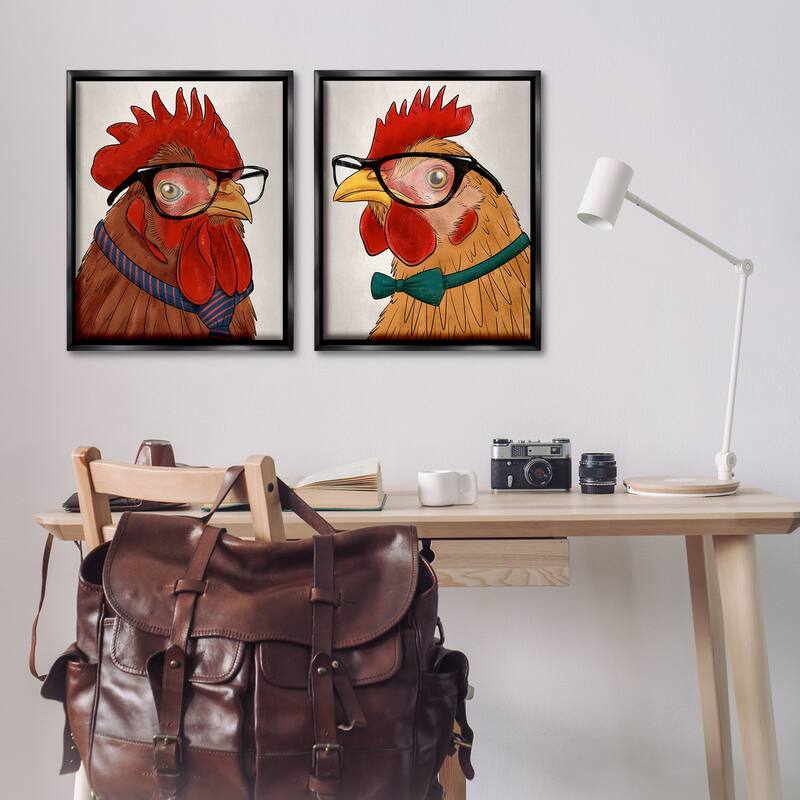 Stupell Quirky Hipster Roosters Framed Floater Canvas Wall Art Design By Marcus Prime (Set of 2)