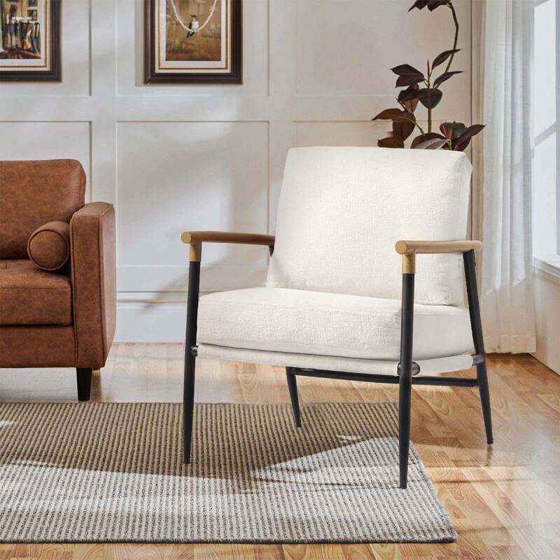 27" W Modern Upholstered Metal Frame Accent Chair - Single - Beige