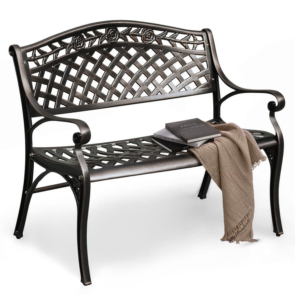 Moasis 39.4" Cast Aluminum Outdoor Bench 2-Person Patio Garden Bench