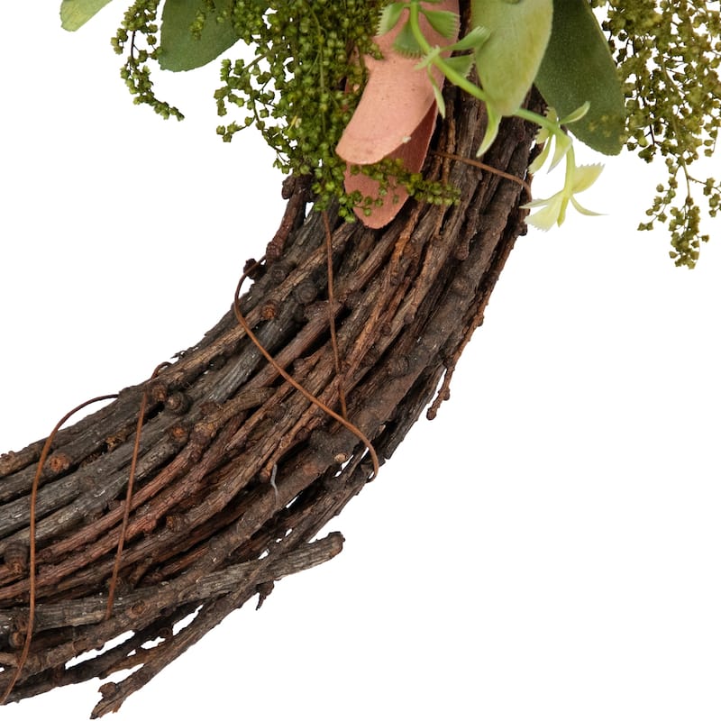 Wooden Floral Easter Bunny Ears Twig Wreath - 15"