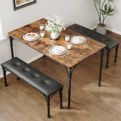 Dining Table Set for 4, 2 Bench, 1 Dining Table