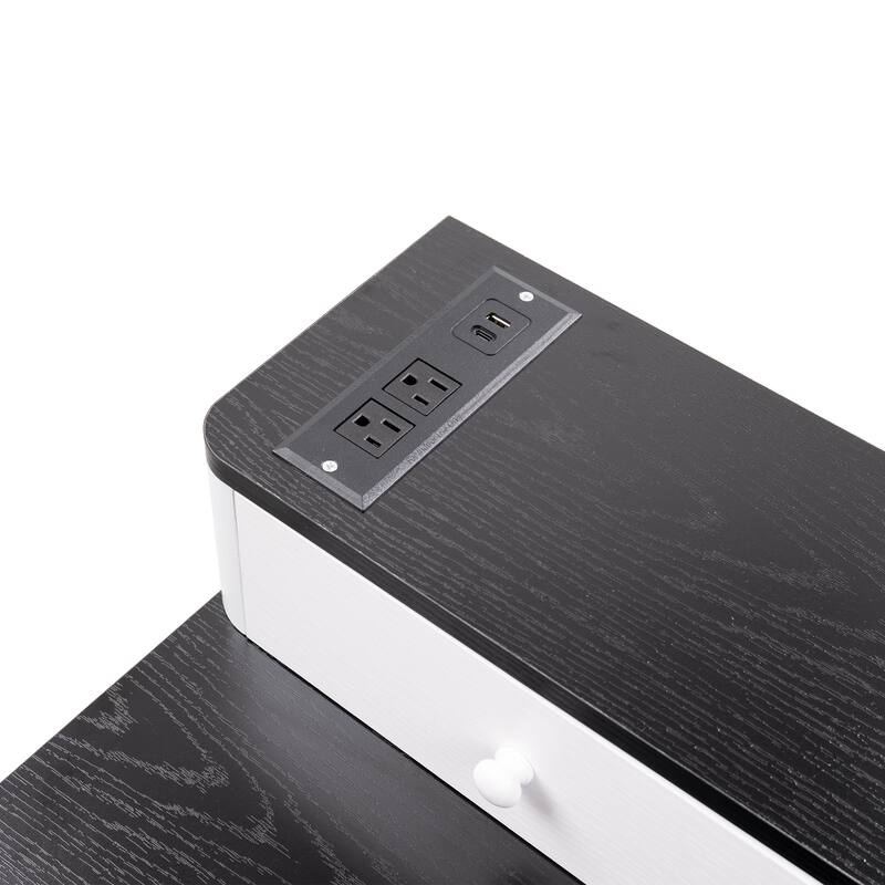 Roomfitters 59" Modern Fluted L-Shaped Desk with Charging Station, Monitor Stand & File Drawer