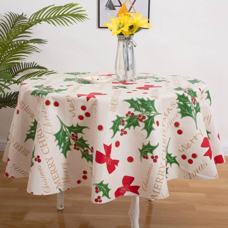 Ray Star Celebrate tablecloth Flannel Backing Christmas plants